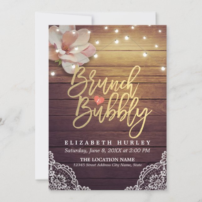 Brunch & Bubbly Bridal Shower Floral String Lights Invitation (Front)