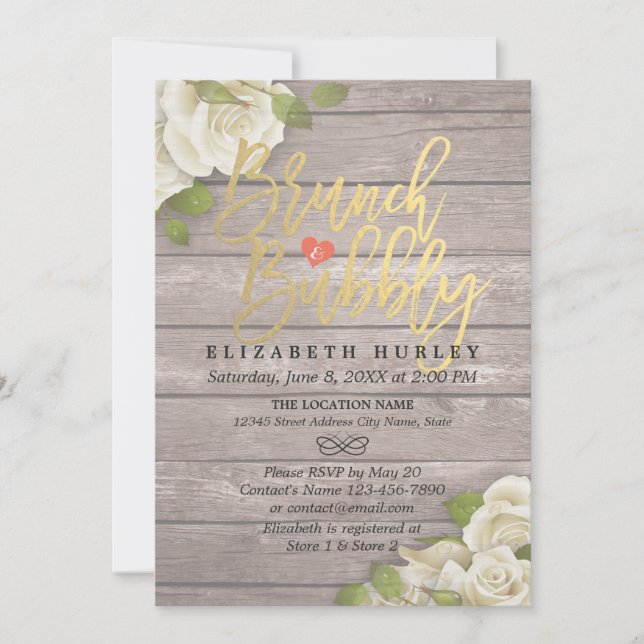 Brunch Bubbly Bridal Shower Floral String Lights Invitation (Front)