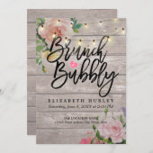 Brunch Bubbly Bridal Shower Floral String Lights Invitation (Front/Back)