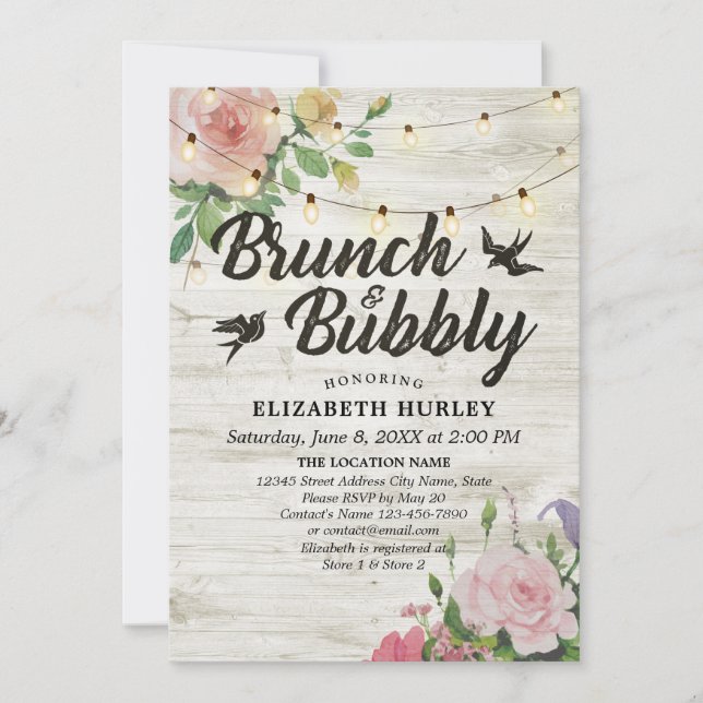 Brunch & Bubbly Bridal Shower Floral String Lights Invitation (Front)