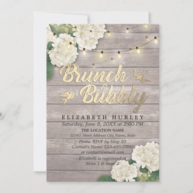 Brunch & Bubbly Bridal Shower Floral String Lights Invitation (Front)
