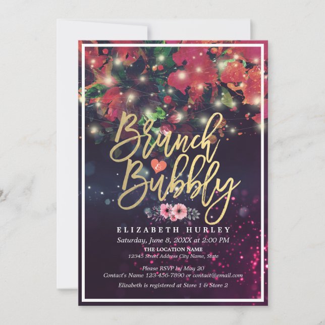 Brunch & Bubbly Bridal Shower Floral String Lights Invitation (Front)
