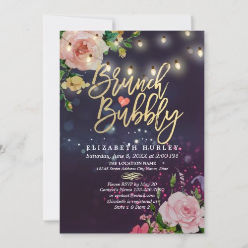 Brunch  Bubbly Bridal Shower Floral String Lights Invitation