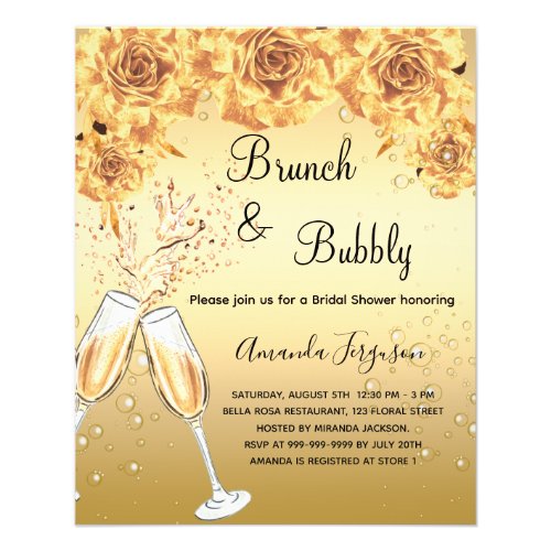 Brunch Bubbly Bridal Shower gold budget invitation Flyer