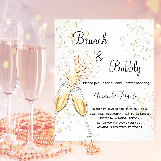 Brunch Bubbly Bridal Shower Gold Budget Invitation Flyer Zazzle 5501