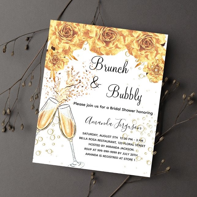 Brunch Bubbly Bridal Shower gold budget invitation Flyer (Creator Uploaded)
