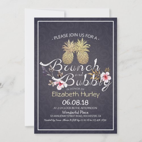 Brunch Bubbly Bridal Shower Gold Pineapple Couple Invitation