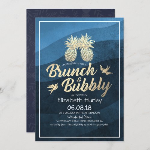 Brunch Bubbly Bridal Shower Gold Pineapple Couple  Invitation