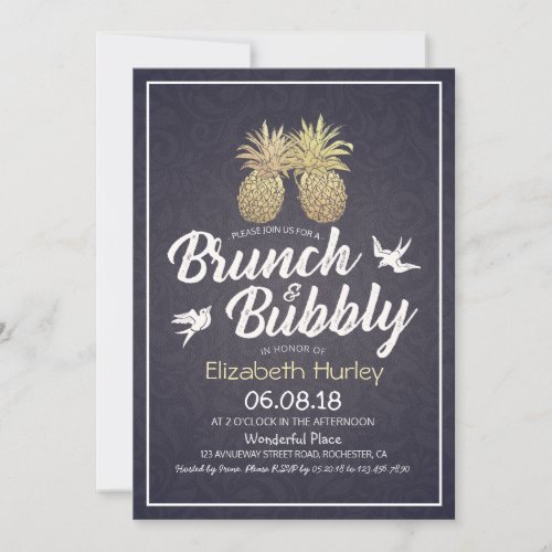 Brunch Bubbly Bridal Shower Gold Pineapple Couple Invitation