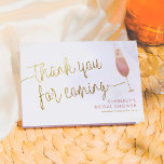 Brunch & Bubbly Bridal Shower Gold Thank You<br><div class="desc">Modern bridal shower thank you cards featuring gold hand-lettered calligraphy and a watercolor illustration of a champagne glass with pink champagne, heart-shaped and gold bubbles. On the back are watercolor hearts and engagement rings. Customize with a personal message or delete the template text and add a hand-written message. Click on...</div>