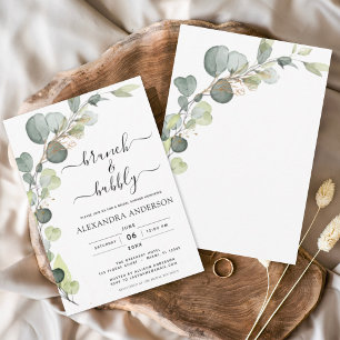 Brunch & Bubbly Bridal Shower Greenery Eucalyptus  Invitation