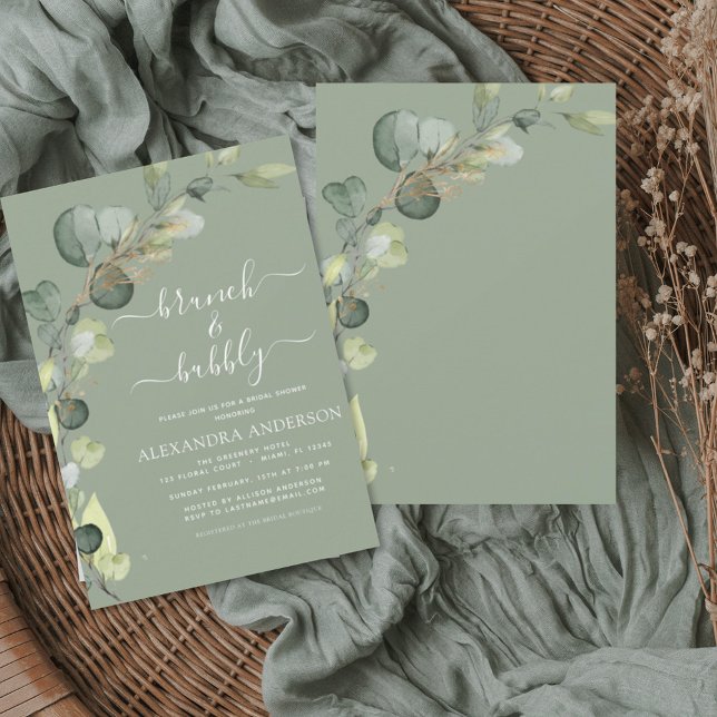 Brunch & Bubbly Bridal Shower Greenery Eucalyptus  Invitation (Creator Uploaded)