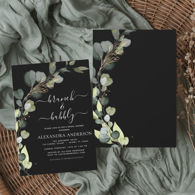 Brunch & Bubbly Bridal Shower Greenery Eucalyptus  Invitation (Creator Uploaded)