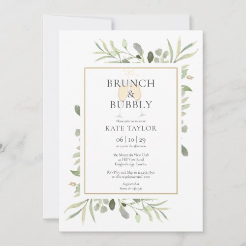Brunch Bubbly Bridal Shower Greenery  Invitation