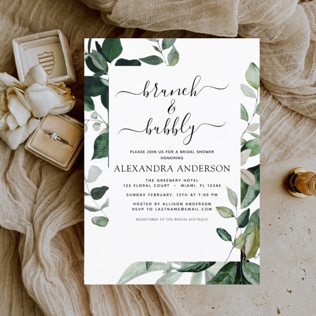 Brunch & Bubbly Bridal Shower Greenery Invitation (Creator Uploaded)