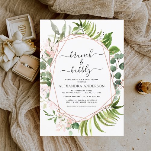 Brunch  Bubbly Bridal Shower Greenery Sage Invita Invitation