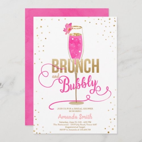 Brunch  Bubbly Bridal Shower Hot Pink Champagne Invitation