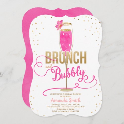 Brunch  Bubbly Bridal Shower Hot Pink Champagne Invitation