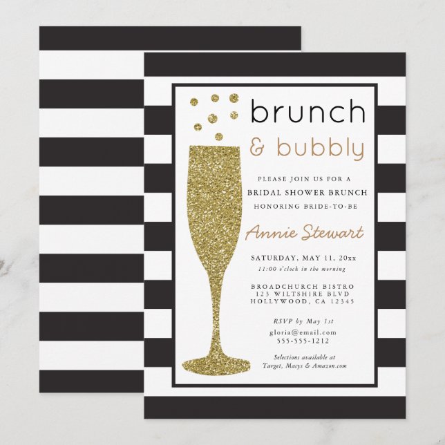 Brunch & Bubbly Bridal Shower Invitation Glitter (Front/Back)
