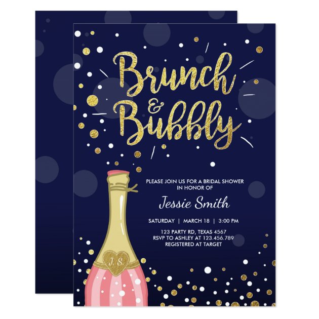 Brunch & Bubbly Bridal Shower Invitation Navy Gold