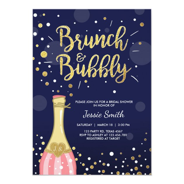 Brunch & Bubbly Bridal Shower Invitation Navy Gold