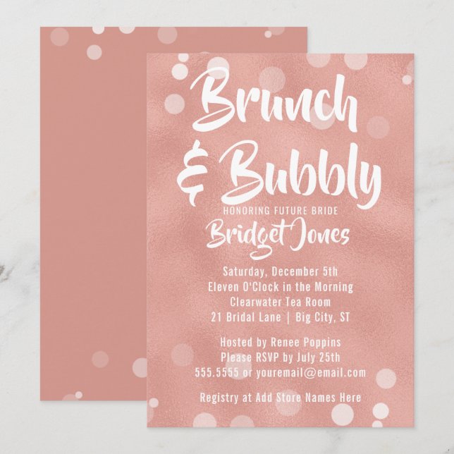 Brunch & Bubbly Bridal Shower Invitation Rose Gold (Front/Back)