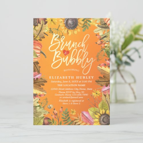 Brunch  Bubbly Bridal Shower Maple Leaves Pumpkin Invitation