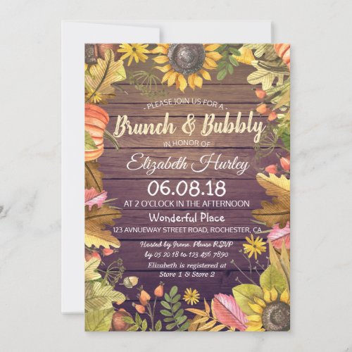Brunch  Bubbly Bridal Shower Maple Leaves Pumpkin Invitation