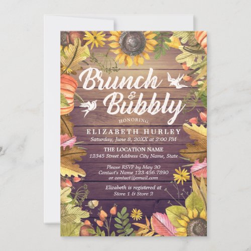 Brunch  Bubbly Bridal Shower Maple Leaves Pumpkin Invitation