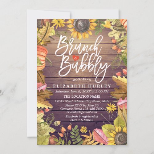 Brunch  Bubbly Bridal Shower Maple Leaves Pumpkin Invitation