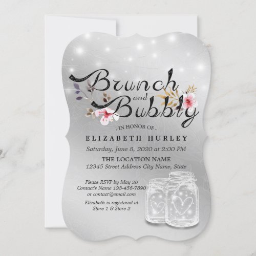 Brunch Bubbly Bridal Shower Mason Jar String Light Invitation