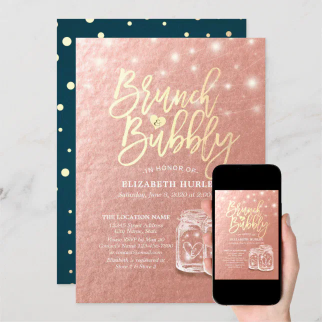 Brunch And Bubbly Bridal Shower Mason Jars Rose Gold Invitation Zazzle 3001