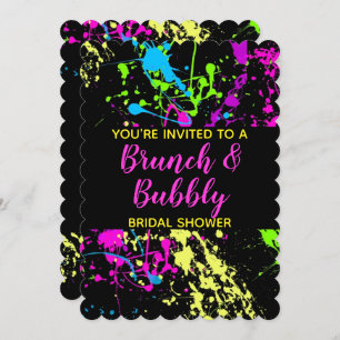 Brunch Bubbly Bridal Shower Neon Paint Splatter Invitation
