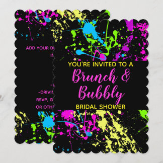 Brunch Bubbly Bridal Shower Neon Paint Splatter Invitation