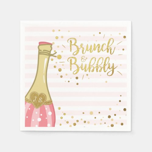 Brunch  Bubbly Bridal shower Paper Napkin Gold