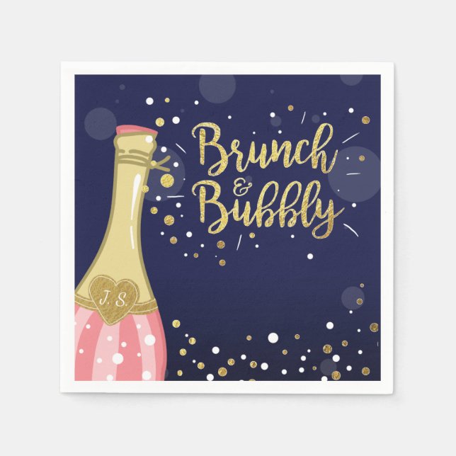 Brunch & Bubbly Bridal shower Paper Napkin Gold (Front)