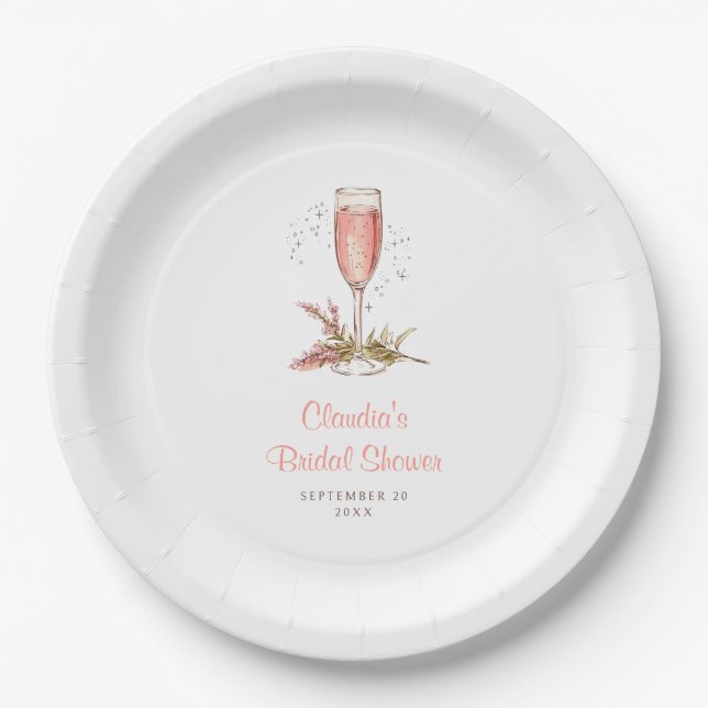 Brunch Bubbly Bridal Shower Peach Apricot Paper Plates (Front)