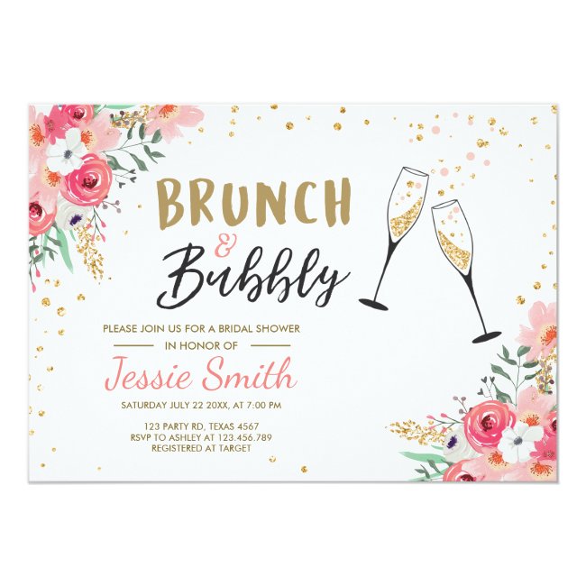 Brunch & Bubbly Bridal Shower Pink Gold Champagne Invitation