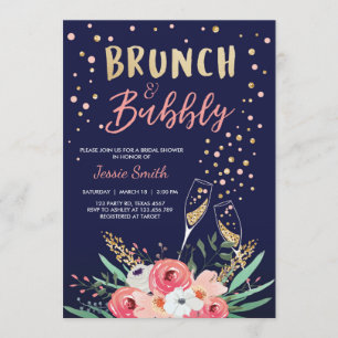 Brunch & Bubbly Bridal Shower Pink Gold Champagne Invitation
