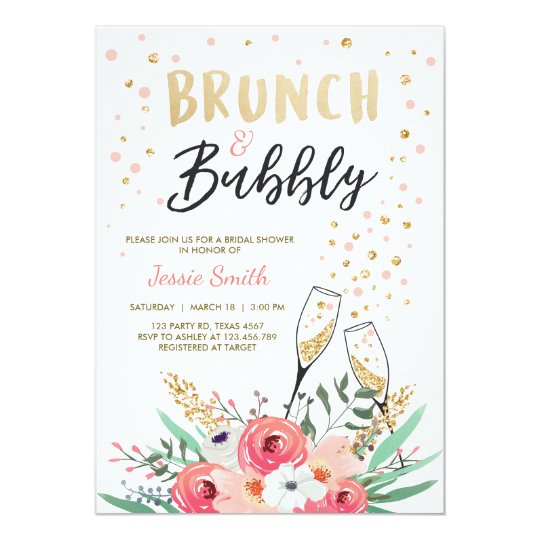 Brunch & Bubbly Bridal Shower Pink Gold Champagne Invitation | Zazzle.com