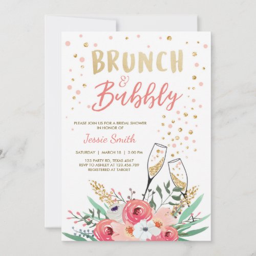 Brunch  Bubbly Bridal Shower Pink Gold Champagne Invitation