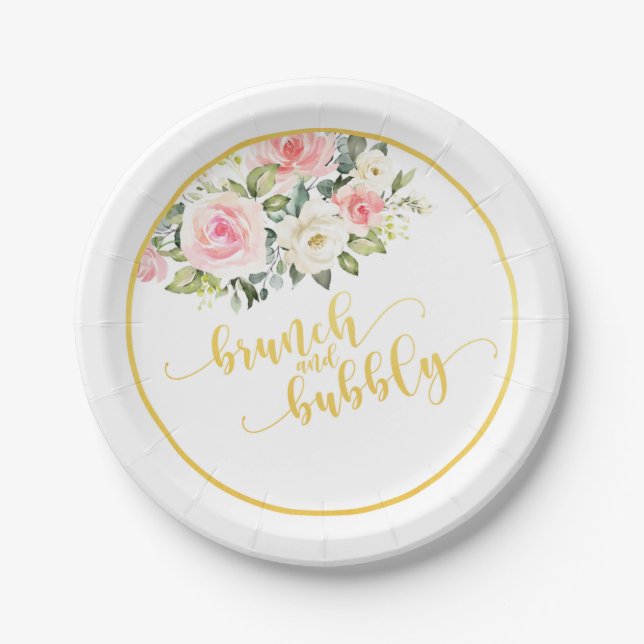 Brunch & Bubbly Bridal Shower Plate - Gold (Front)