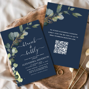 Brunch & Bubbly Bridal Shower QR Code Eucalyptus Invitation