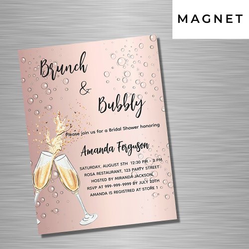 Brunch Bubbly Bridal Shower rose bubbles luxury Magnetic Invitation