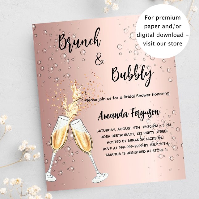 Brunch Bubbly Bridal Shower rose budget invitation (Creator Uploaded)