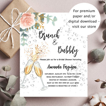 Brunch Bubbly Bridal Shower Rose Budget Invitation Flyer by Thunes at Zazzle