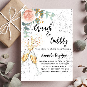 Brunch Bubbly Bridal Shower rose floral luxury Invitation