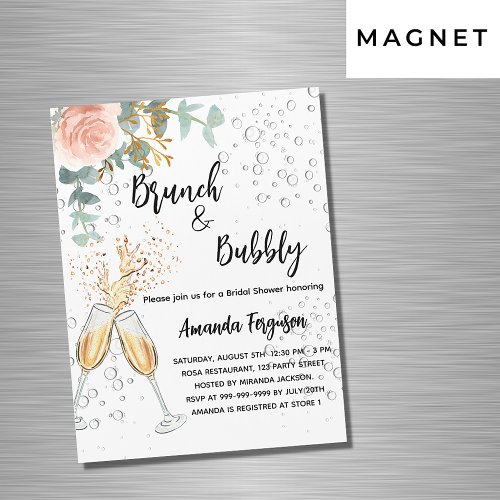 Brunch Bubbly Bridal Shower rose floral luxury Magnetic Invitation