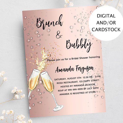 Brunch Bubbly Bridal Shower rose gold bubbles Invitation