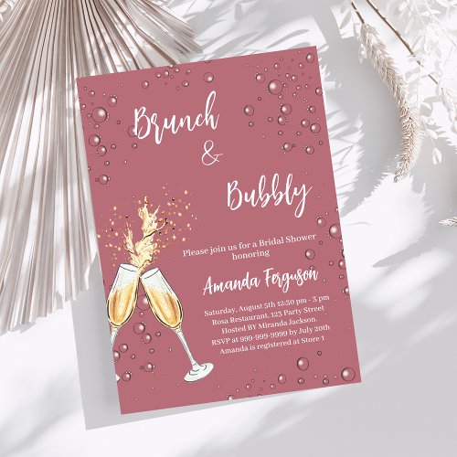 Brunch Bubbly Bridal Shower rose gold cheers Invitation